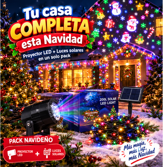 Pack Navideño (Proyector led + luces solares de 22 m)