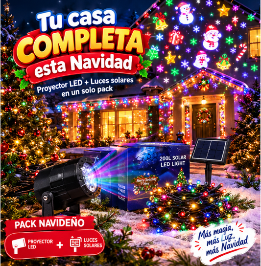 Pack Navideño (Proyector led + luces solares de 22 m)